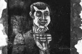 med ana schwoazzn dintn und Keyvisual vom Festival Sprachspiel Biennale West 2018